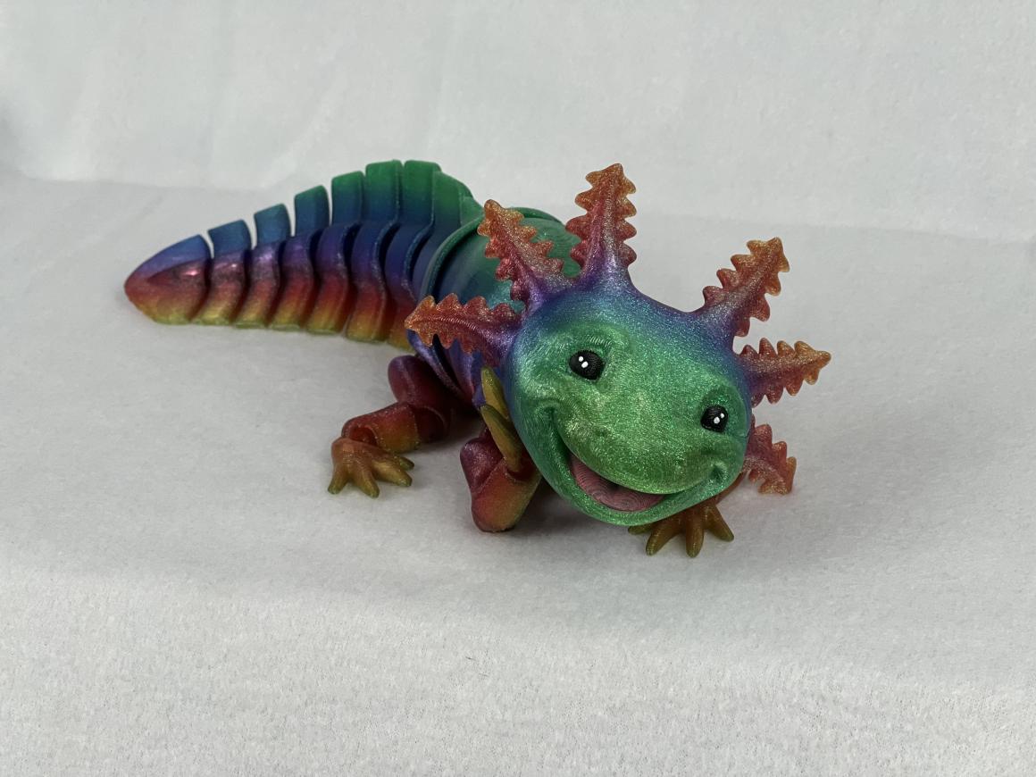 Whimsical Articulated Axolotl Toy: Rainbow Sparkles, ASMR Sounds, and Lovable Smile