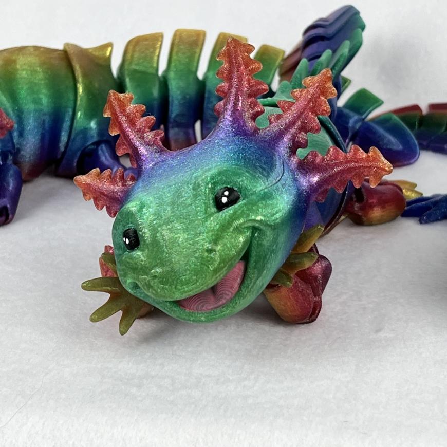 Whimsical Articulated Axolotl Toy: Rainbow Sparkles, ASMR Sounds, and Lovable Smile