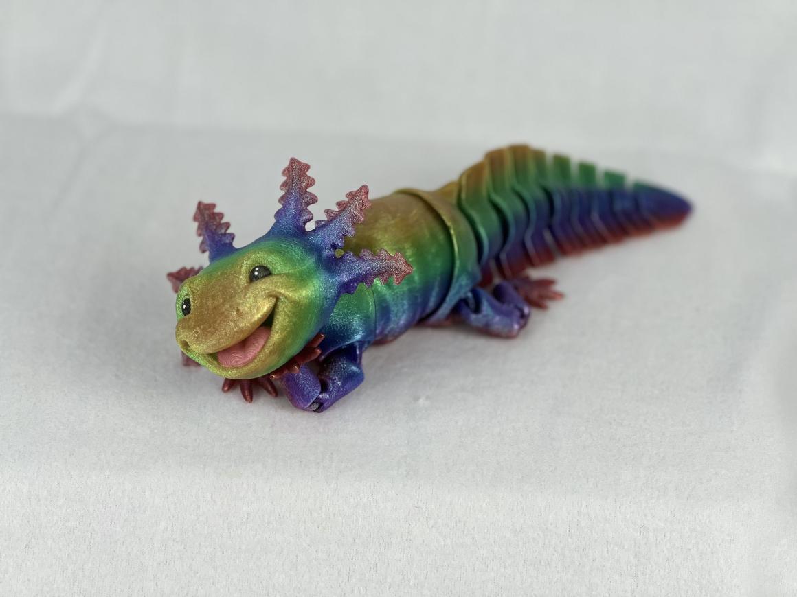 Whimsical Articulated Axolotl Toy: Rainbow Sparkles, ASMR Sounds, and Lovable Smile