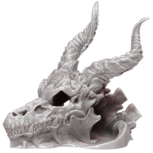 Dragon Skull Dice Tower / Terrain Piece with Dice Storage Horns GST3d (best for painting)